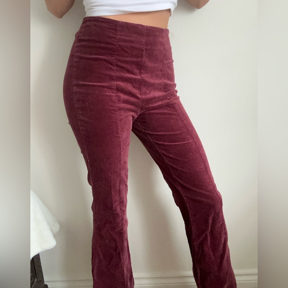 Burgundy Velvet Flare Pants